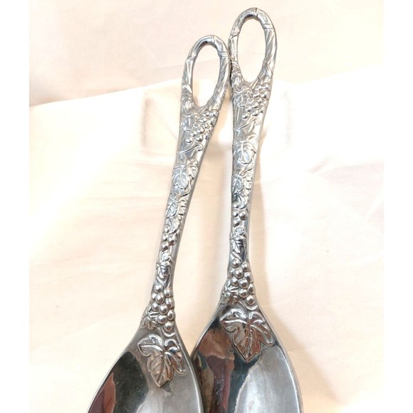 Vintage Lenox Salad Spoon Fork Server Set Aluminum Grapes Leaves 11.5” - Picture 3 of 10